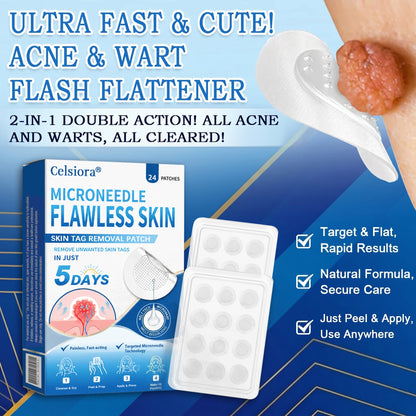 🍀🌿Celsiora® 2-in-1 Microneedle & Hydrocolloid Patch | Raised Moles,Acne, Flat Warts & Skin Tags Remover | Improves Wrinkles, Scars & Blemishes | Invisible Pimple Patches for Face & Body | 24 Count